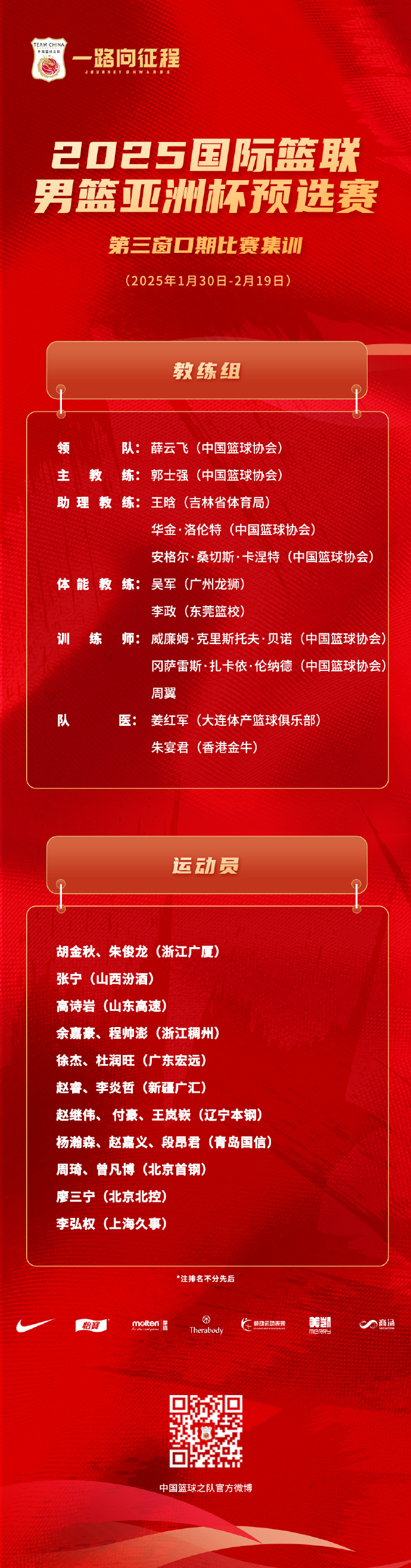 直播吧：中国男篮大名单预计裁掉5人