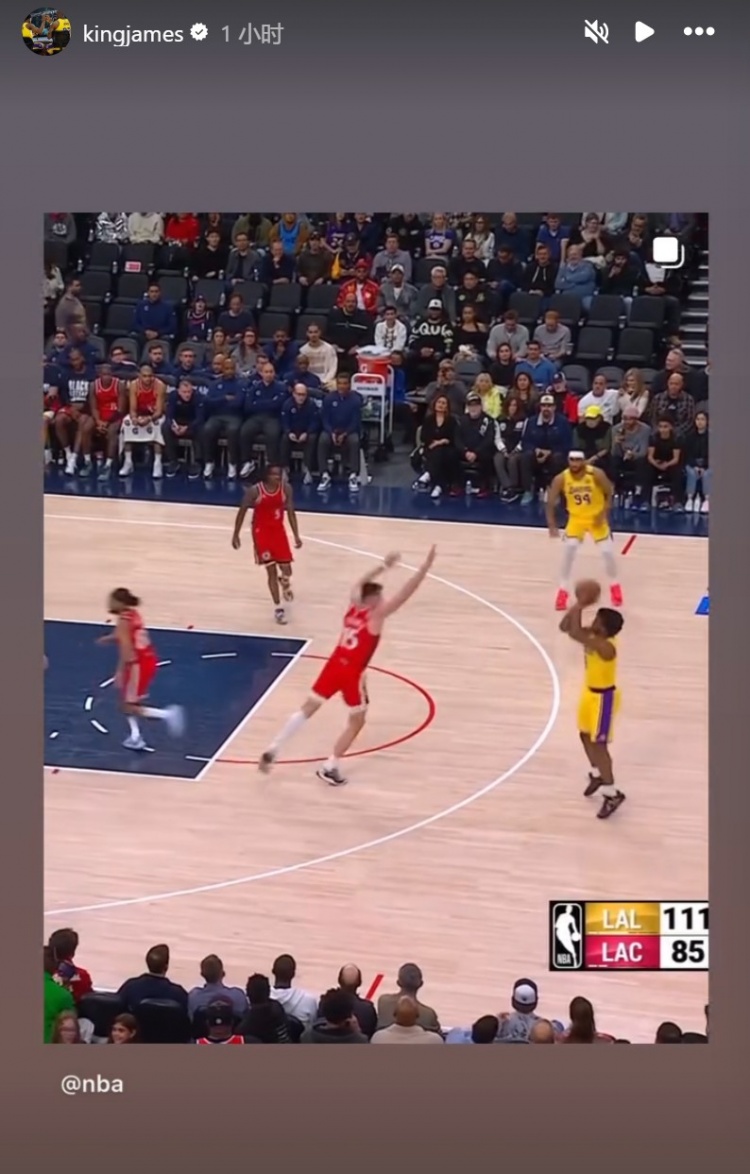 为你骄傲！布朗尼投进NBA生涯首记三分球！詹姆斯赛后转发